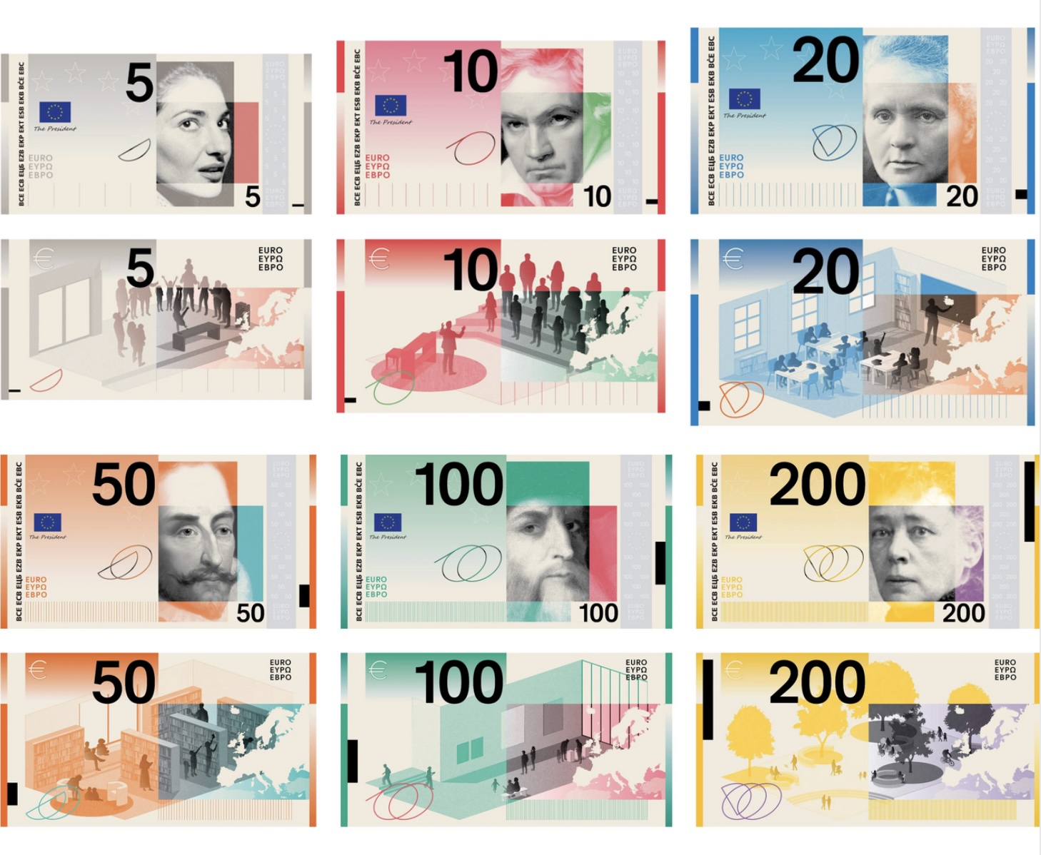 Übersicht neue Eurobanknoten Entwurf A