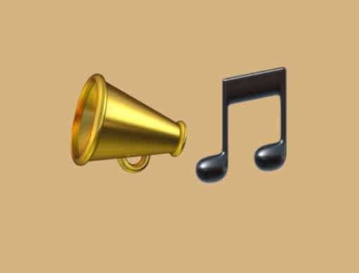 Megaphon und Noten Emojis auf sandfarbenem Hintergrund