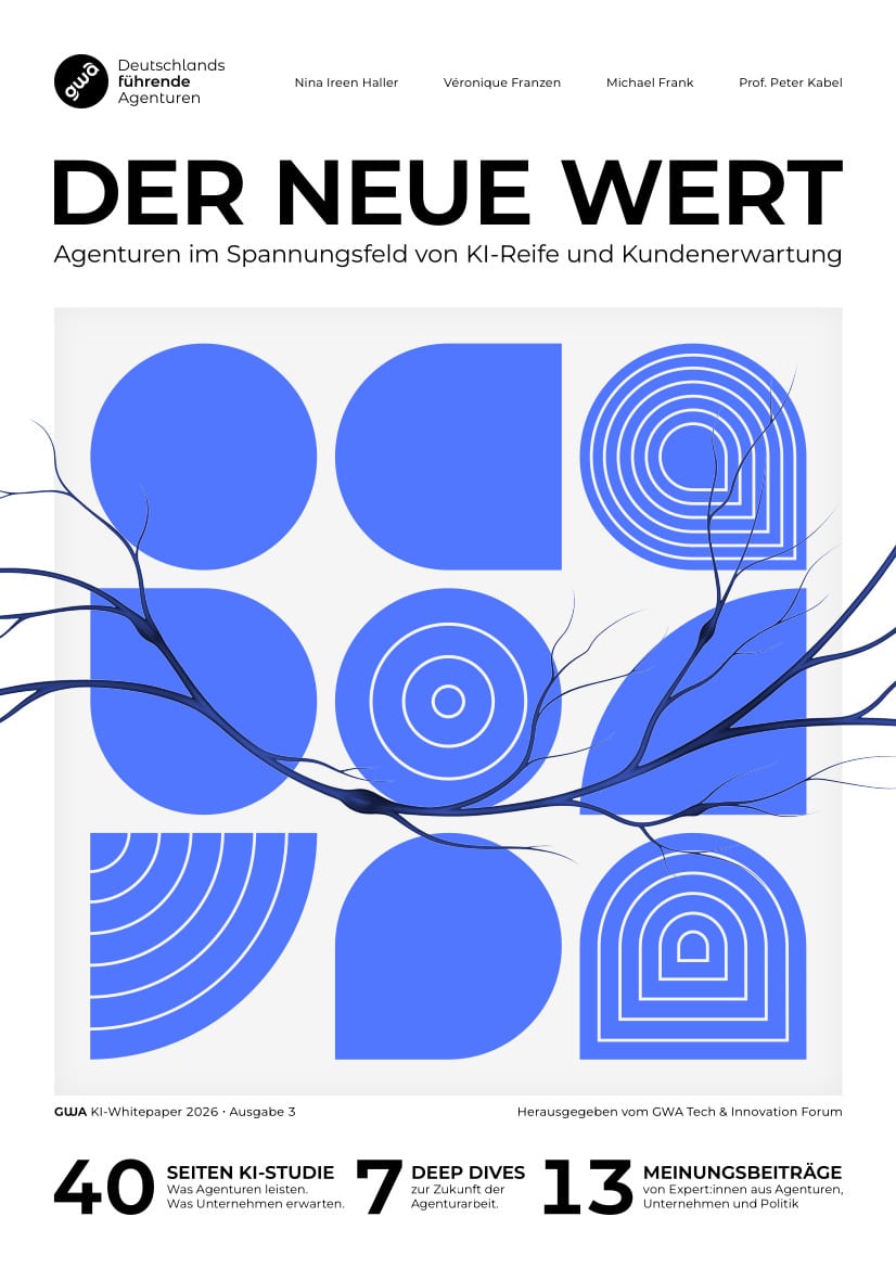 Titelblatt eines Whitepaper mit Schrift und grafischen Formen in Blau 